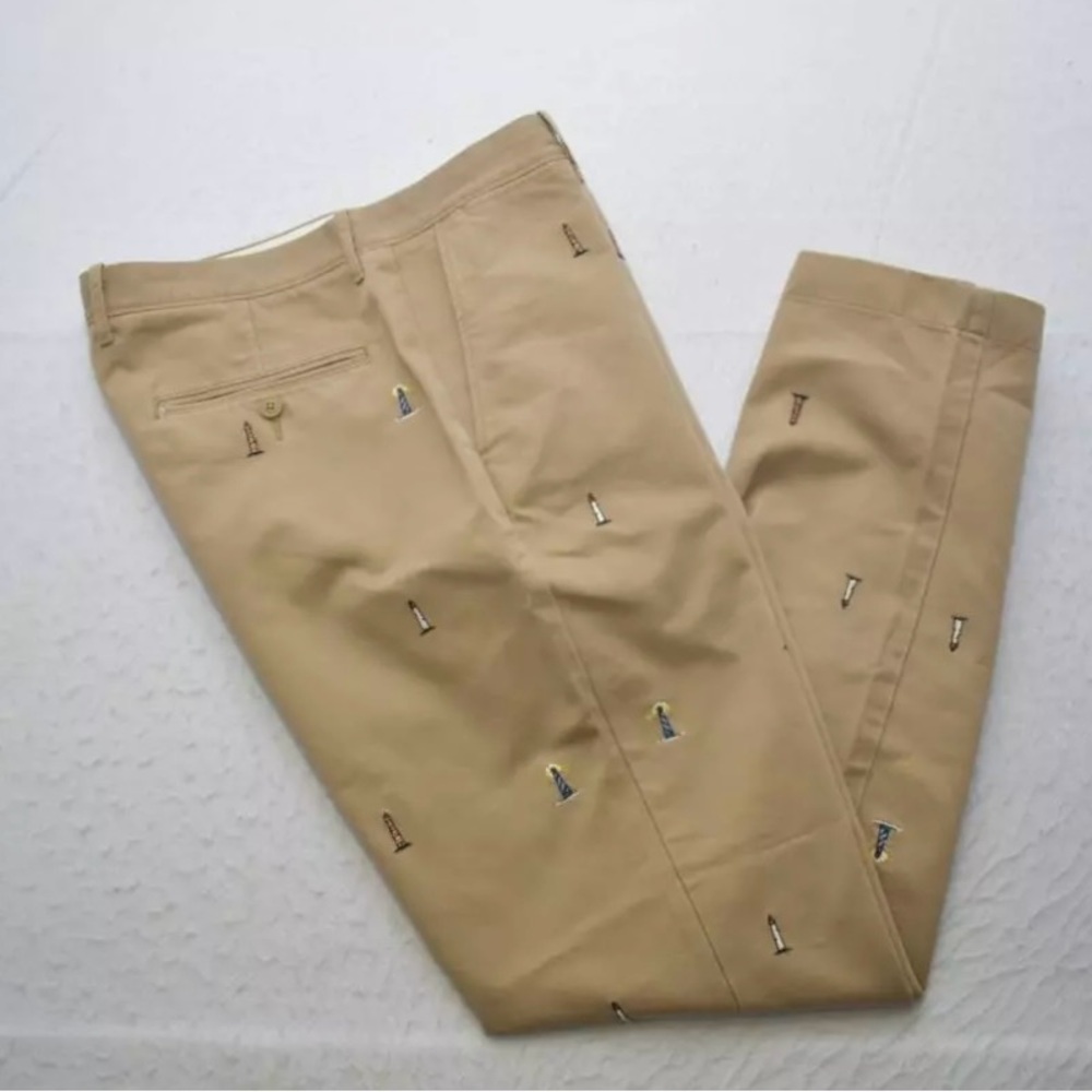 J Crew Broken In Khaki Pants with Embroidered Lighthouses Size 30 x 30